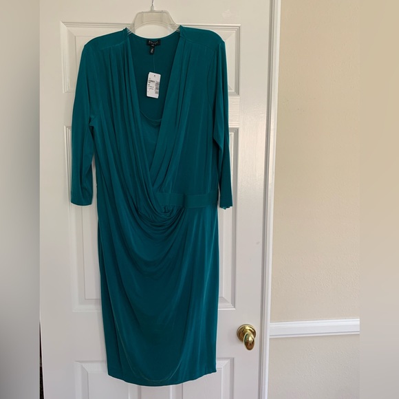 NWT Escada Dress: Teal, Draped Ruched Front, Stretchy Waist, Pull On. EU Size 44 - Picture 1 of 12